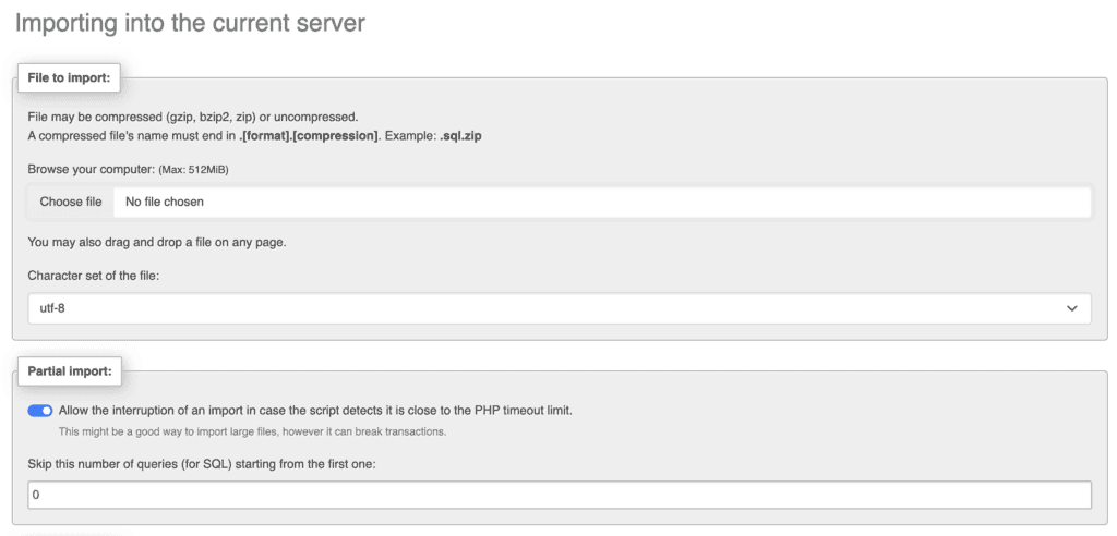 Upload exported database